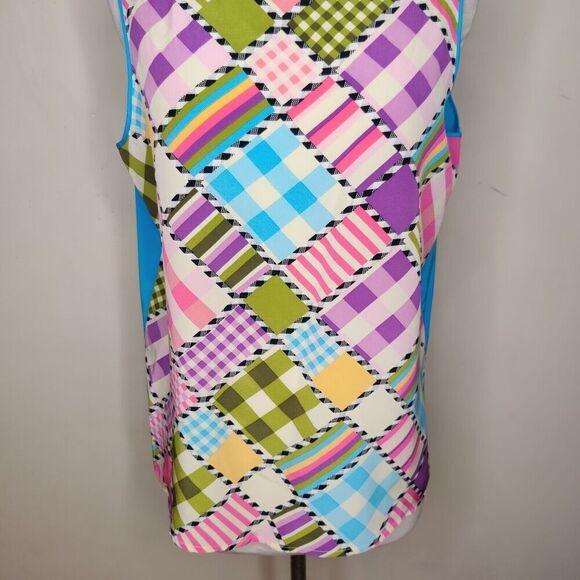 Koos of Course Silk Tank Top Colorful Plaid Stripe Rainbow Mixed - Picture 3 of 7